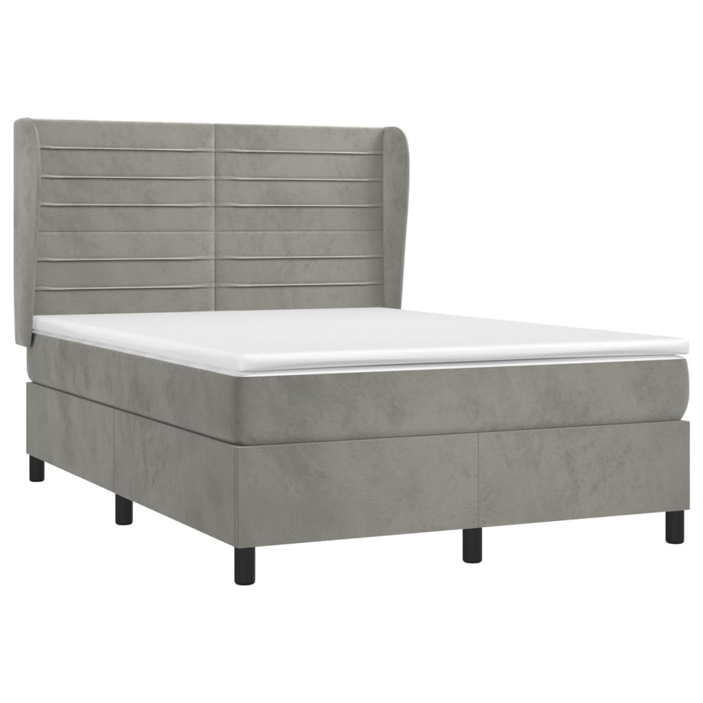 Pat box spring cu saltea, gri deschis, 140x190 cm, catifea GartenMobel Dekor