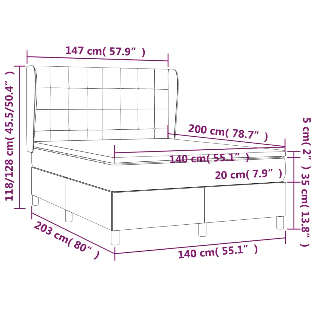 Pat box spring cu saltea, gri deschis, 140x200 cm, catifea GartenMobel Dekor