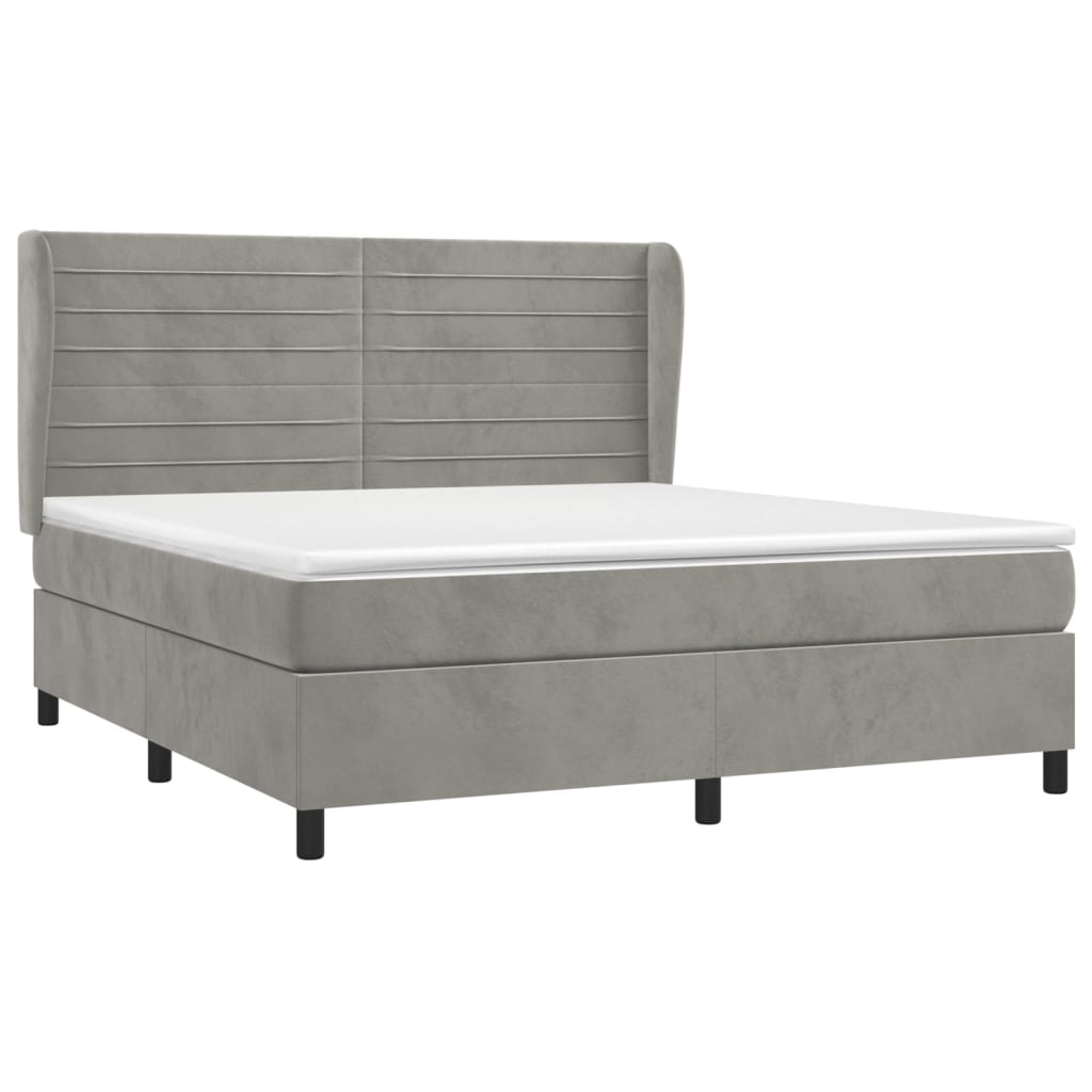 Pat box spring cu saltea, gri deschis, 160x200 cm, catifea GartenMobel Dekor
