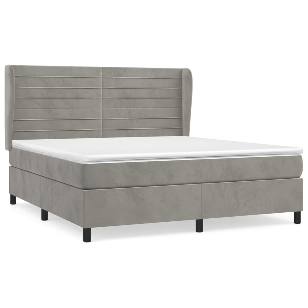 Pat box spring cu saltea, gri deschis, 160x200 cm, catifea GartenMobel Dekor