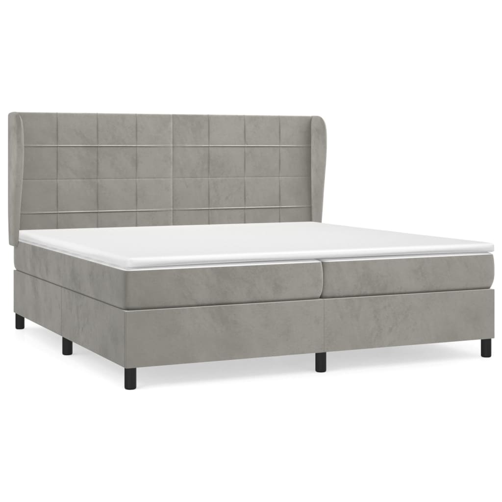 Pat box spring cu saltea, gri deschis, 200x200 cm, catifea GartenMobel Dekor