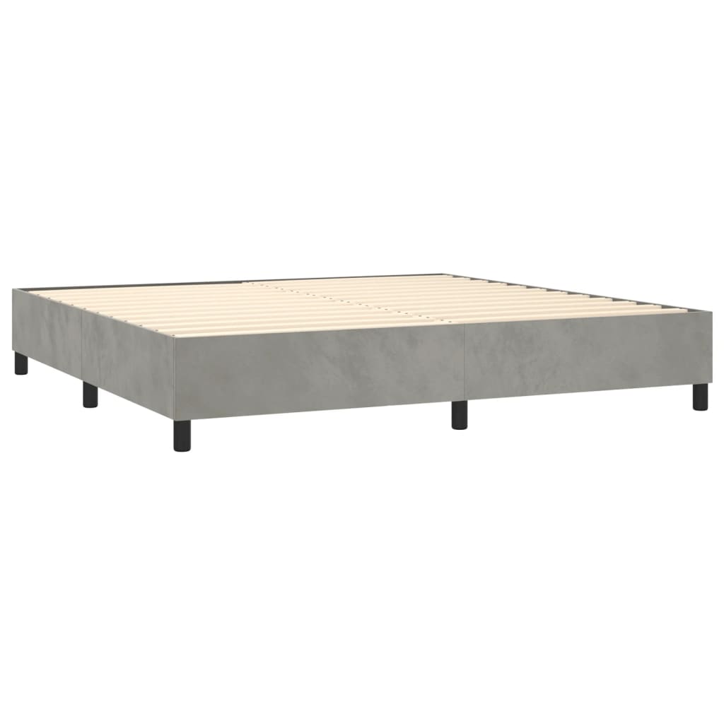Pat box spring cu saltea, gri deschis, 200x200 cm, catifea GartenMobel Dekor