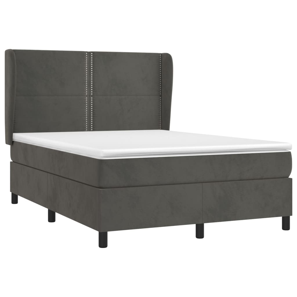 Pat box spring cu saltea, gri închis, 140x190 cm, catifea GartenMobel Dekor