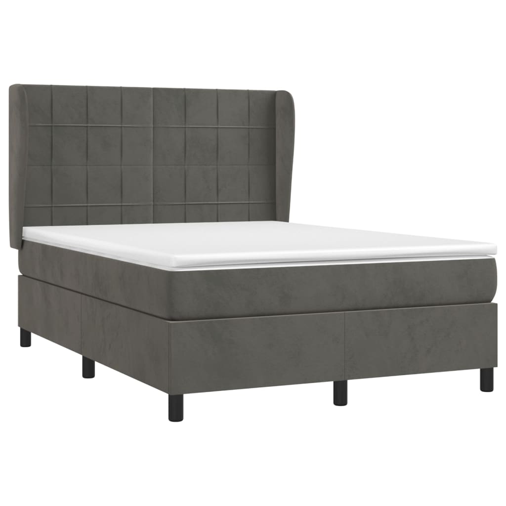 Pat box spring cu saltea, gri închis, 140x190 cm, catifea GartenMobel Dekor