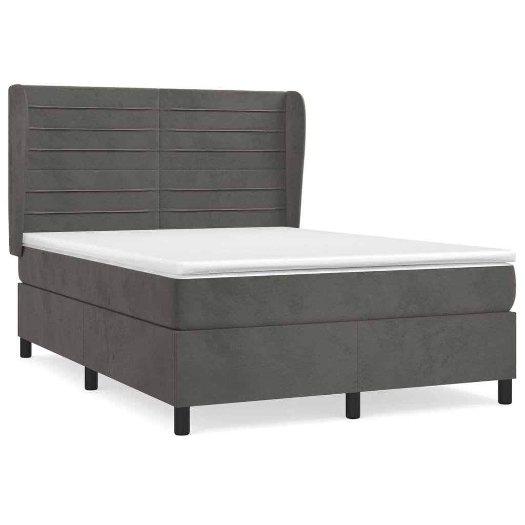 Pat box spring cu saltea, gri închis, 140x200 cm, catifea GartenMobel Dekor