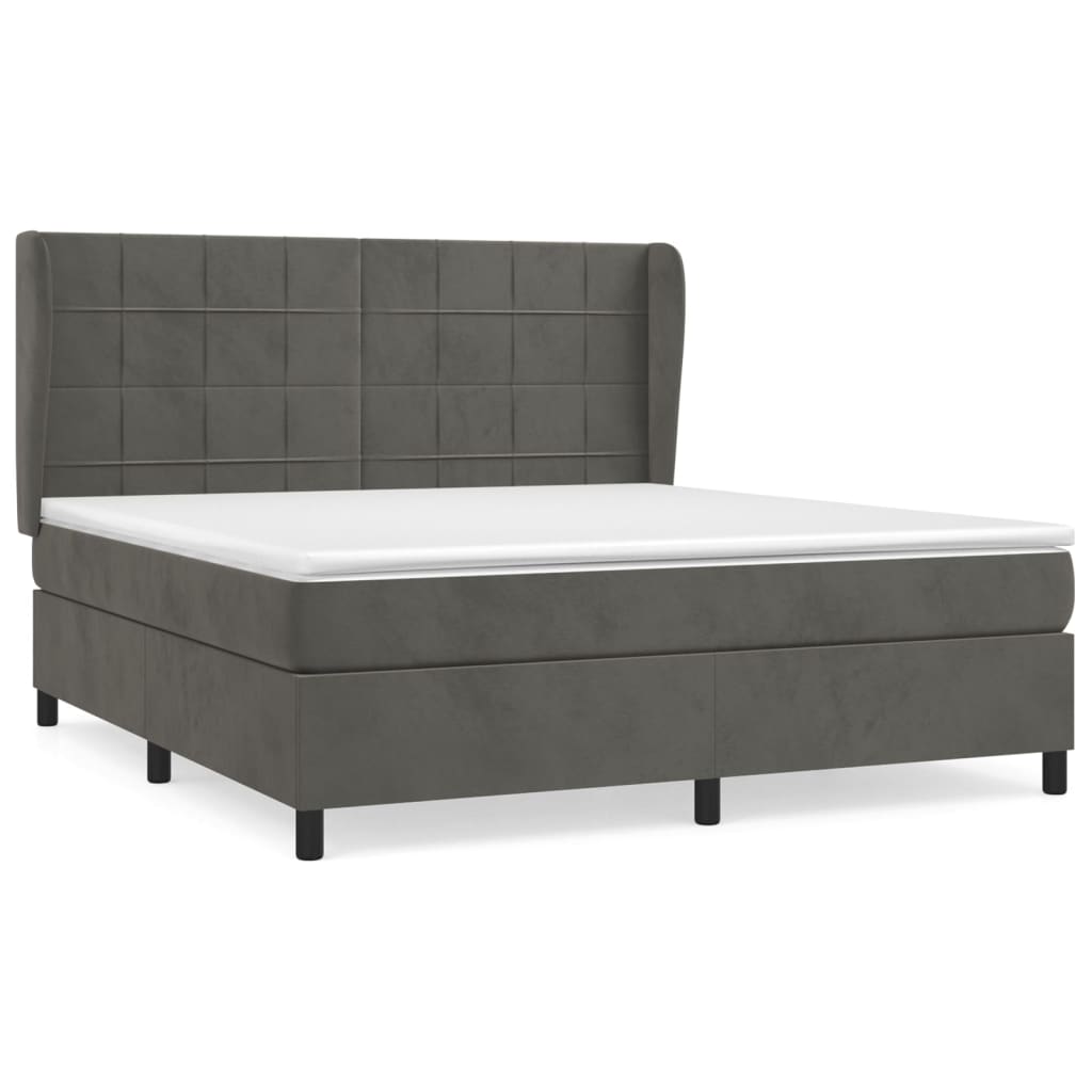 Pat box spring cu saltea, gri închis, 180x200 cm, catifea GartenMobel Dekor