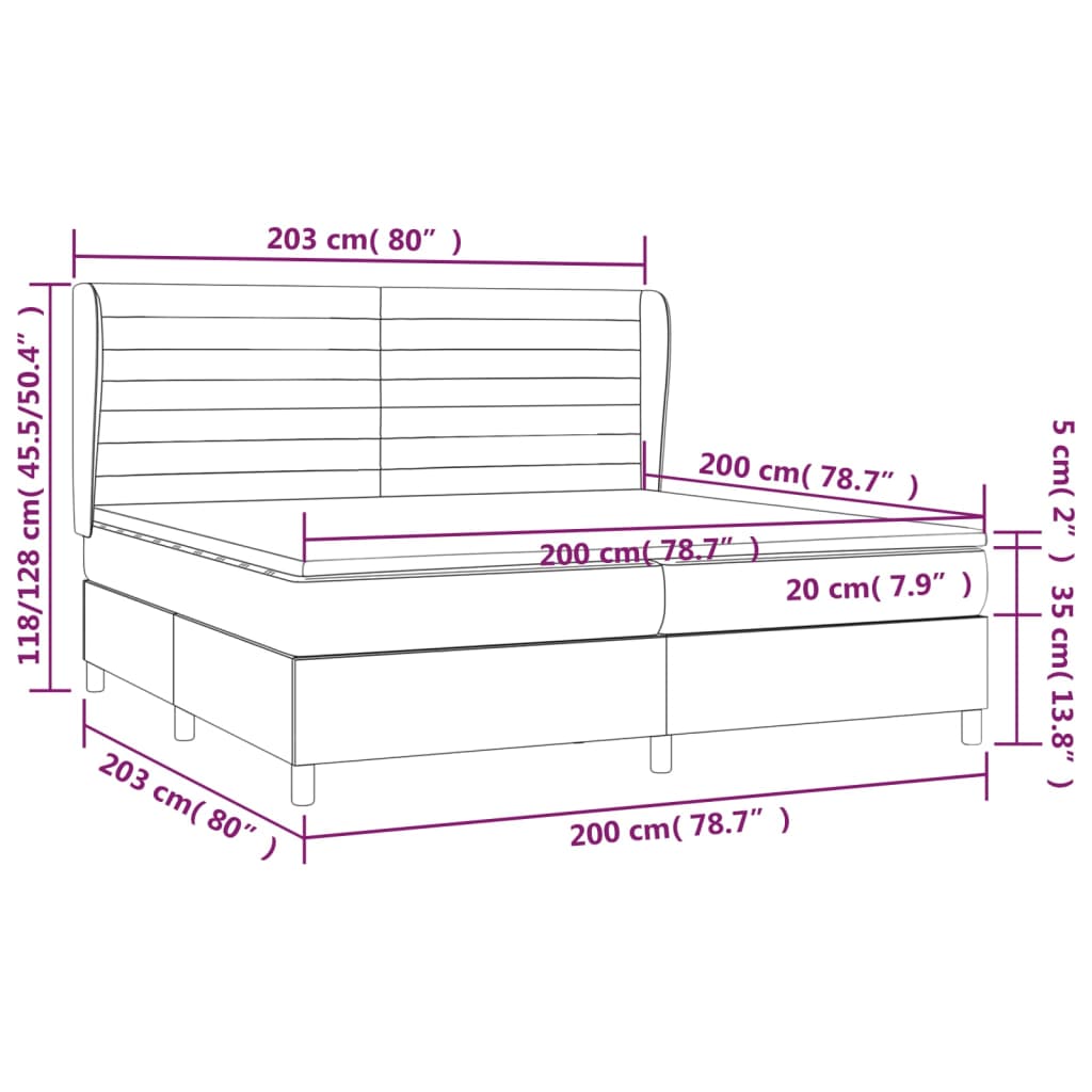 Pat box spring cu saltea, gri închis, 200x200 cm, catifea GartenMobel Dekor