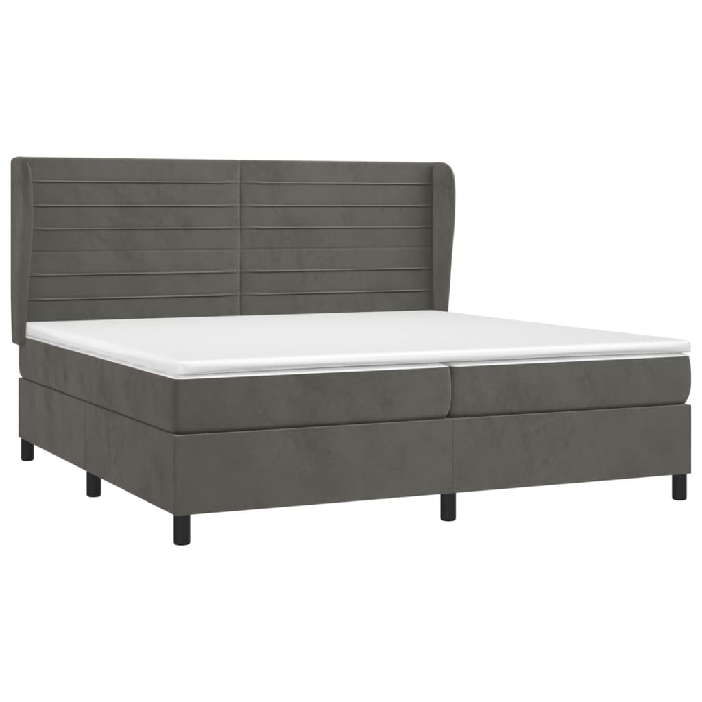 Pat box spring cu saltea, gri închis, 200x200 cm, catifea GartenMobel Dekor