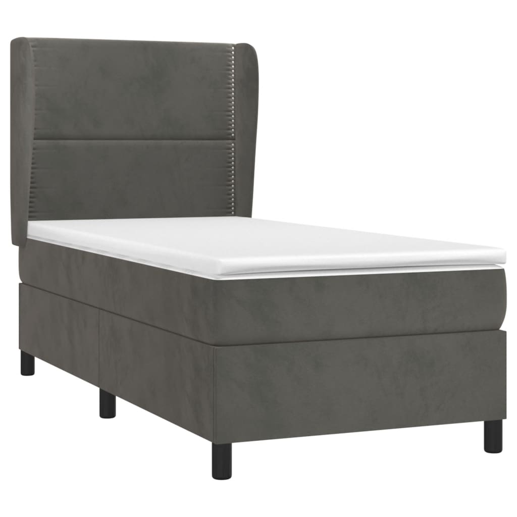 Pat box spring cu saltea, gri închis, 90x190 cm, catifea GartenMobel Dekor