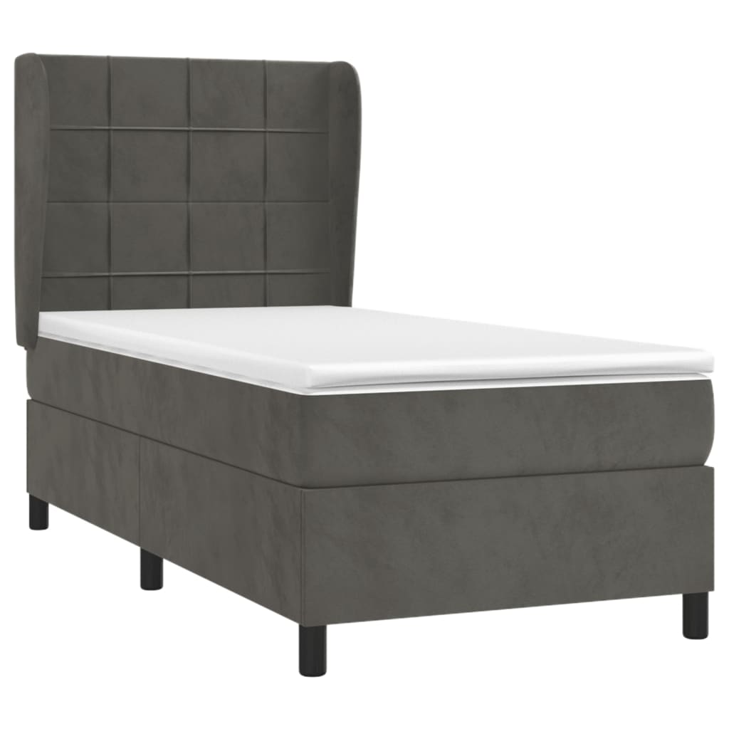 Pat box spring cu saltea, gri închis, 90x190 cm, catifea GartenMobel Dekor