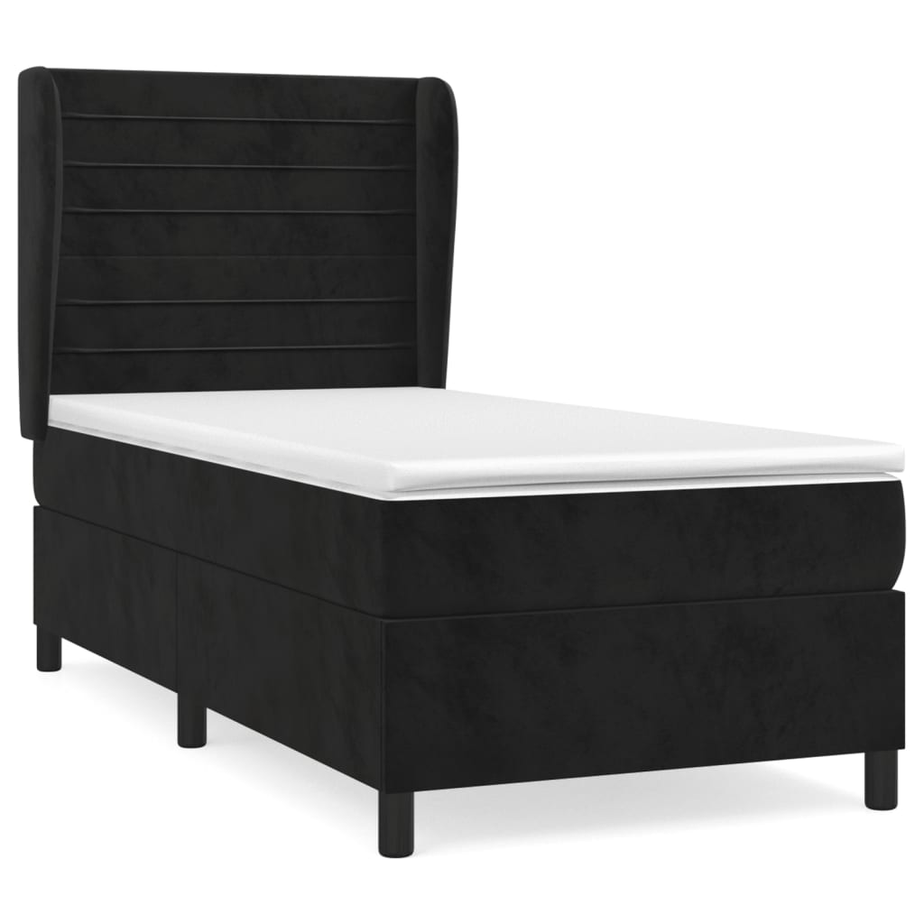 Pat box spring cu saltea, negru, 100x200 cm, catifea GartenMobel Dekor