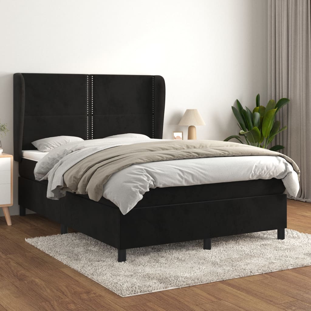 Pat box spring cu saltea, negru, 140x190 cm, catifea GartenMobel Dekor