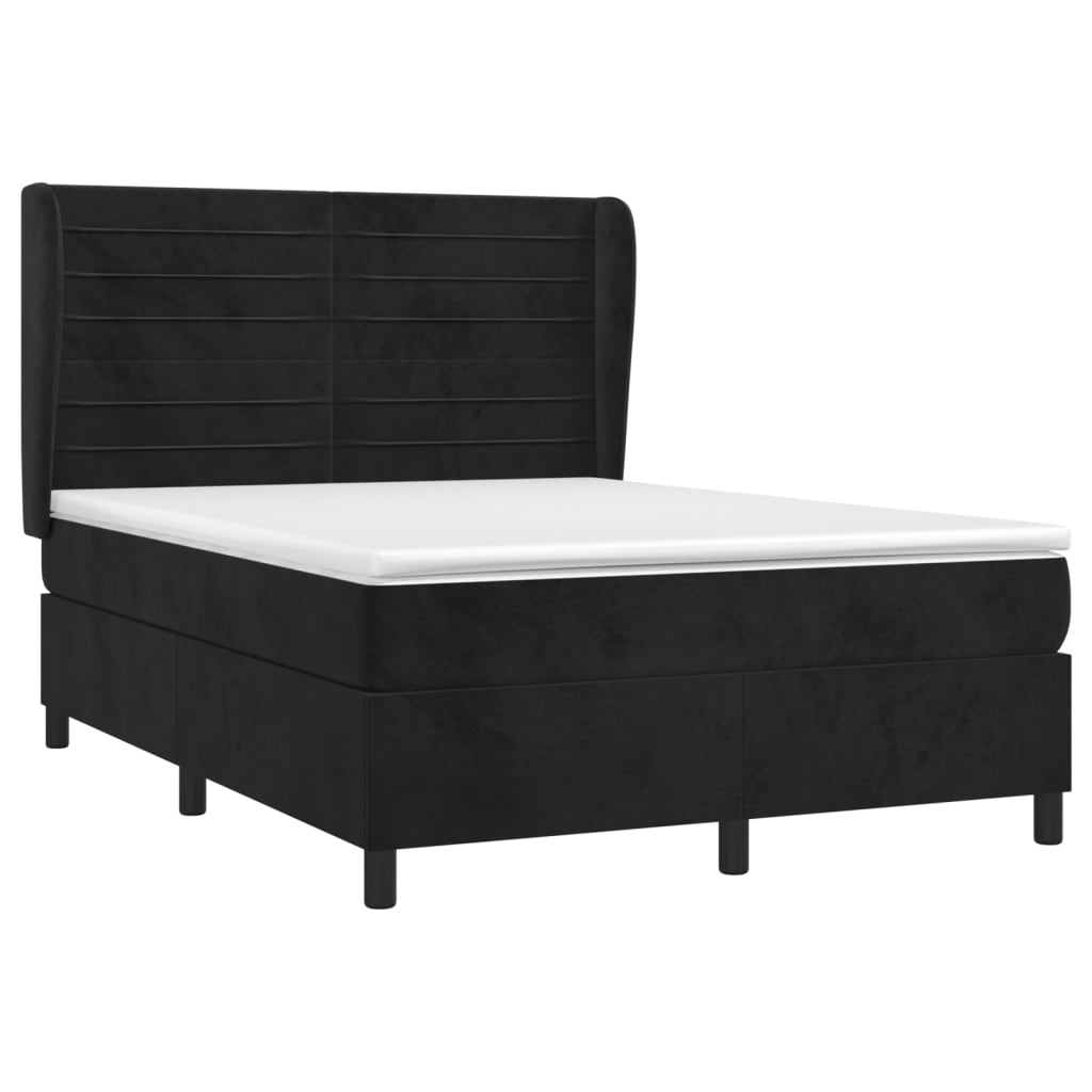 Pat box spring cu saltea, negru, 140x190 cm, catifea GartenMobel Dekor