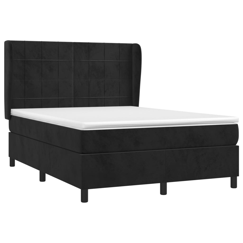 Pat box spring cu saltea, negru, 140x200 cm, catifea GartenMobel Dekor