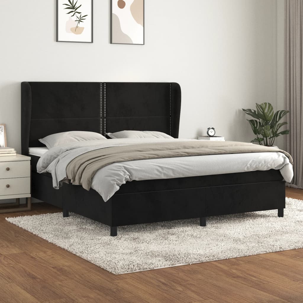 Pat box spring cu saltea, negru, 160x200 cm, catifea GartenMobel Dekor