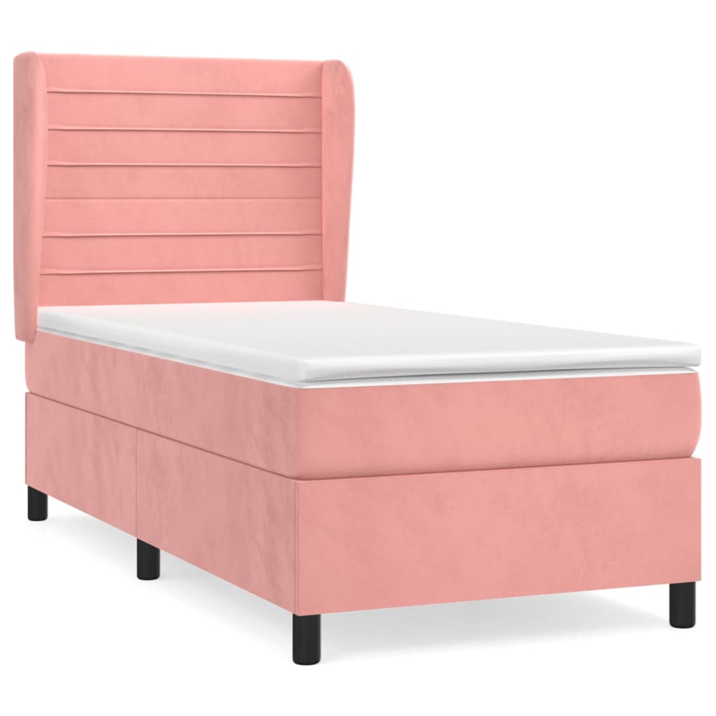 Pat box spring cu saltea, roz, 100x200 cm, catifea GartenMobel Dekor
