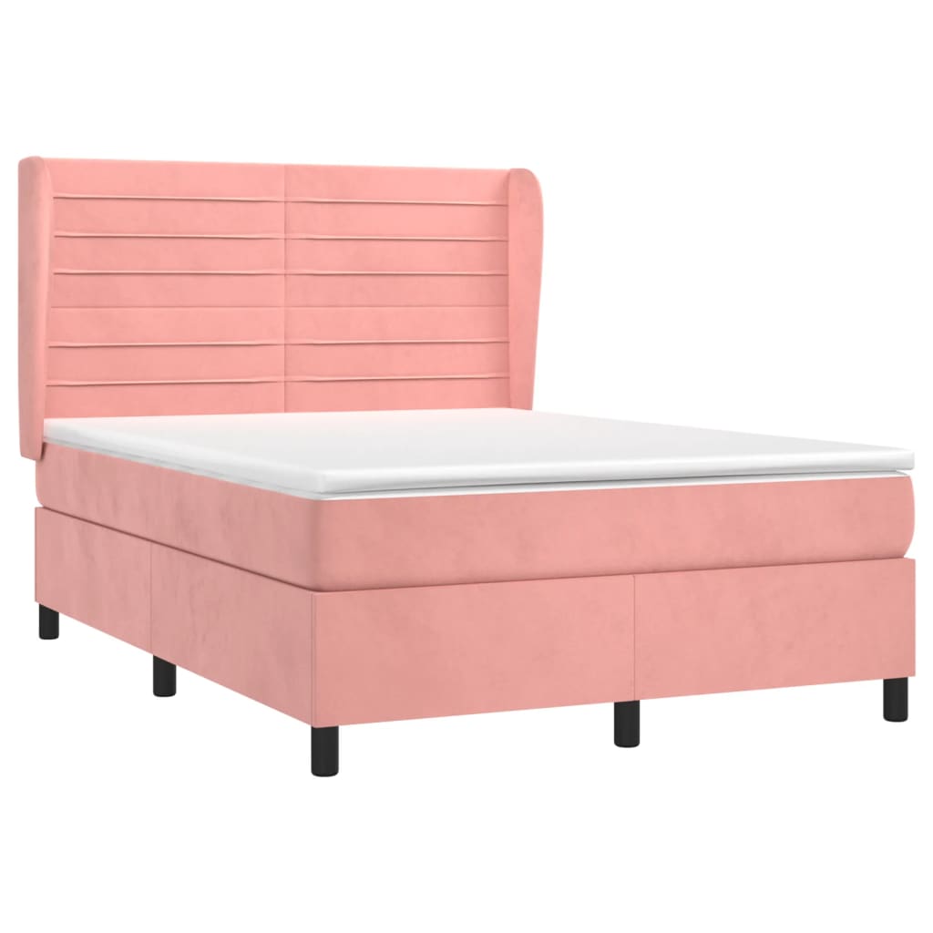 Pat box spring cu saltea, roz, 140x200 cm, catifea GartenMobel Dekor