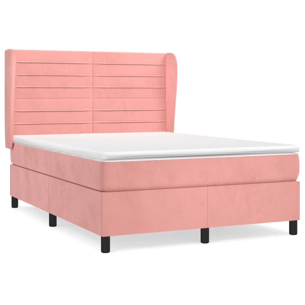 Pat box spring cu saltea, roz, 140x200 cm, catifea GartenMobel Dekor