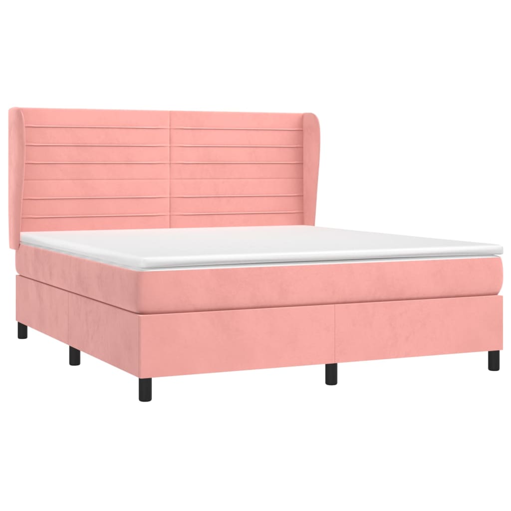 Pat box spring cu saltea, roz, 160x200 cm, catifea GartenMobel Dekor