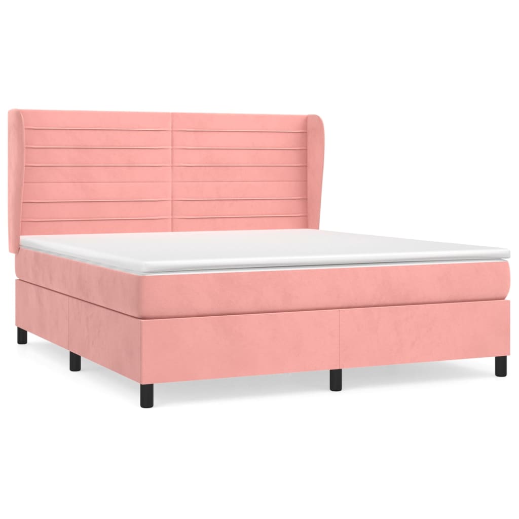 Pat box spring cu saltea, roz, 180x200 cm, catifea GartenMobel Dekor