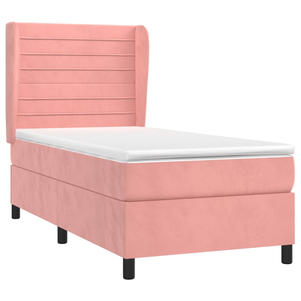 Pat box spring cu saltea, roz, 80x200 cm, catifea GartenMobel Dekor