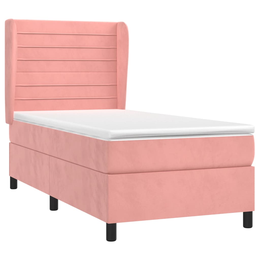 Pat box spring cu saltea, roz, 90x200 cm, catifea GartenMobel Dekor