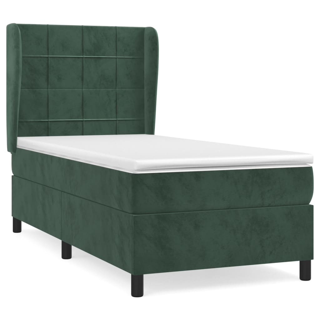 Pat box spring cu saltea, verde închis, 100x200 cm, catifea GartenMobel Dekor