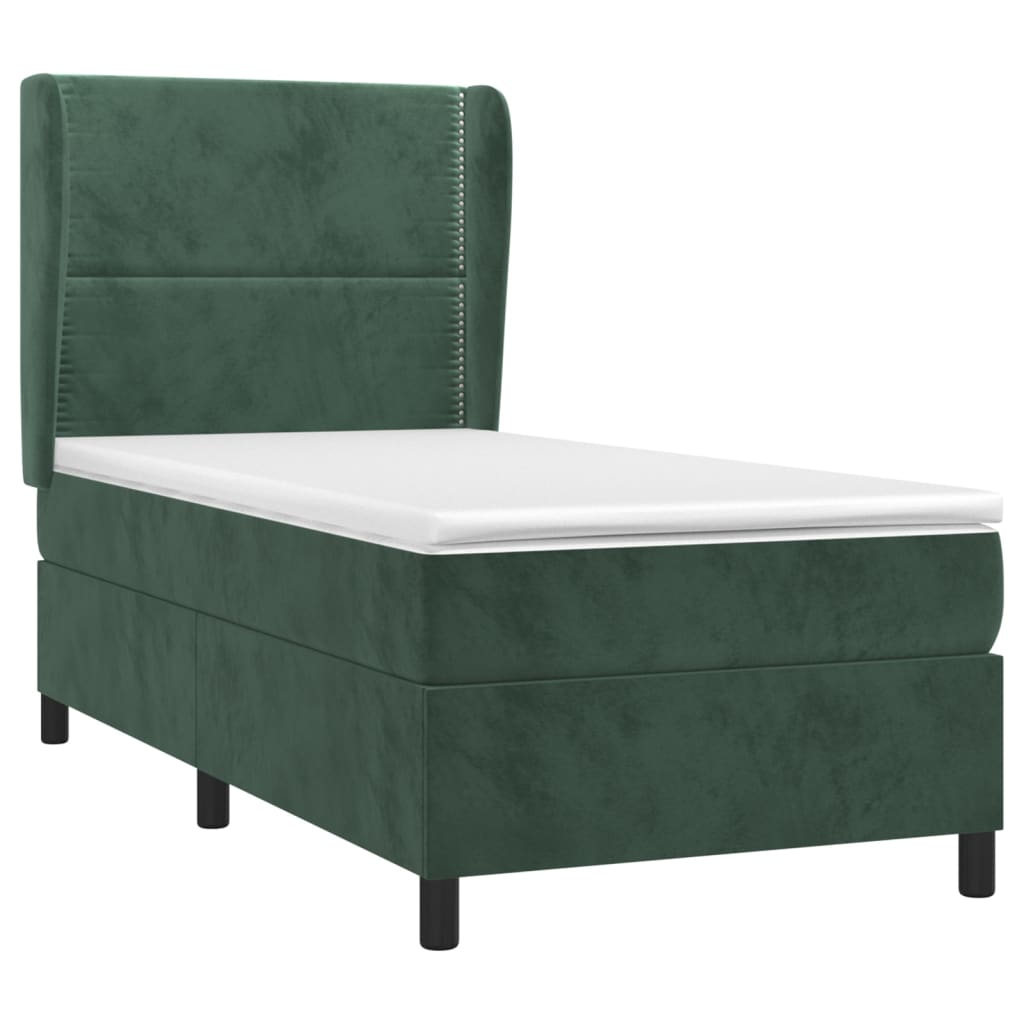 Pat box spring cu saltea, verde închis, 100x200 cm, catifea GartenMobel Dekor
