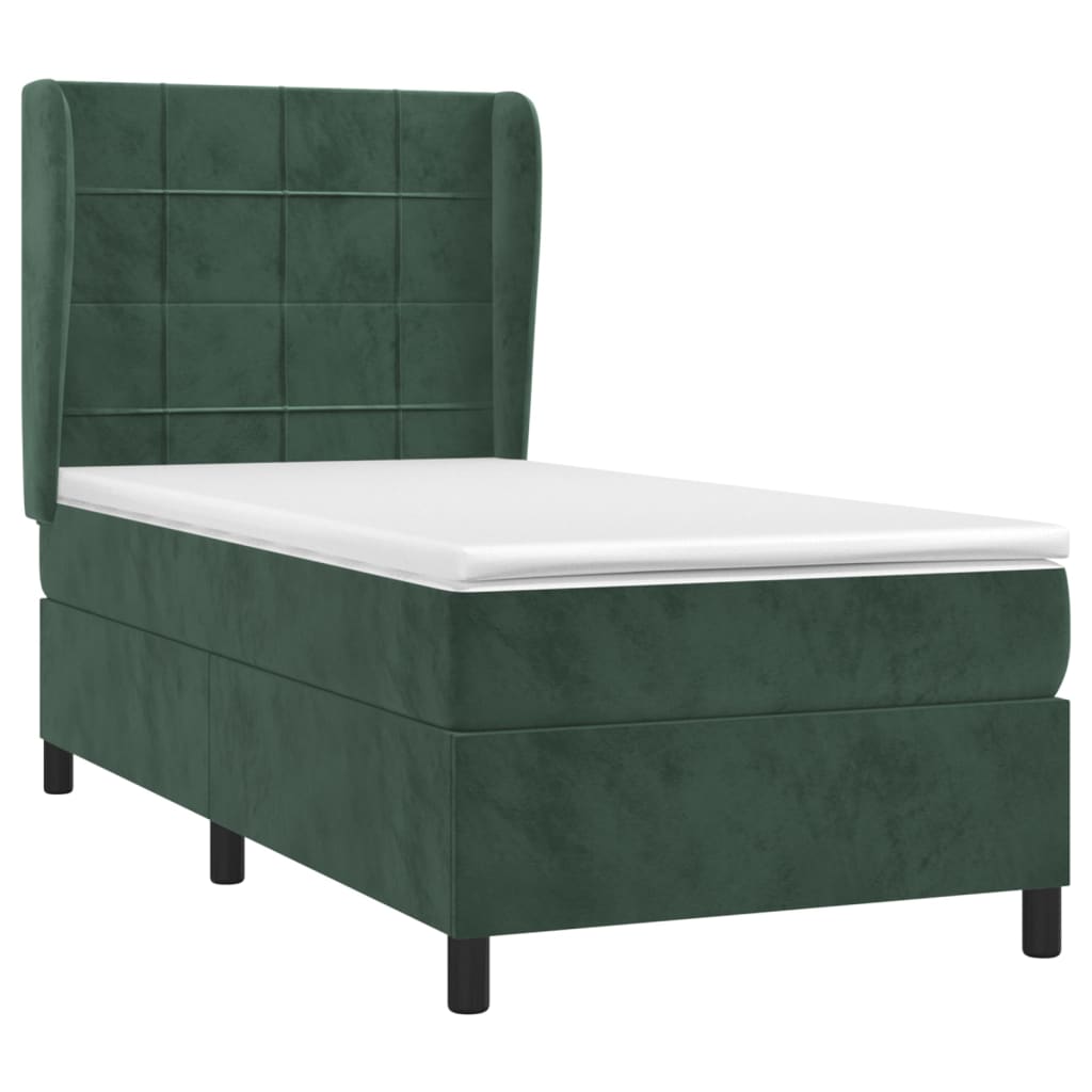 Pat box spring cu saltea, verde închis, 100x200 cm, catifea GartenMobel Dekor