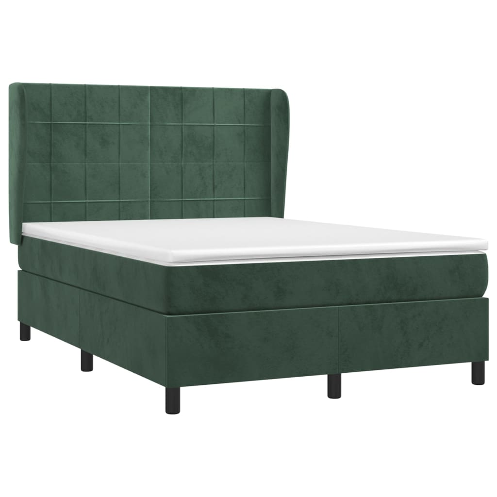 Pat box spring cu saltea, verde închis, 140x190 cm, catifea GartenMobel Dekor
