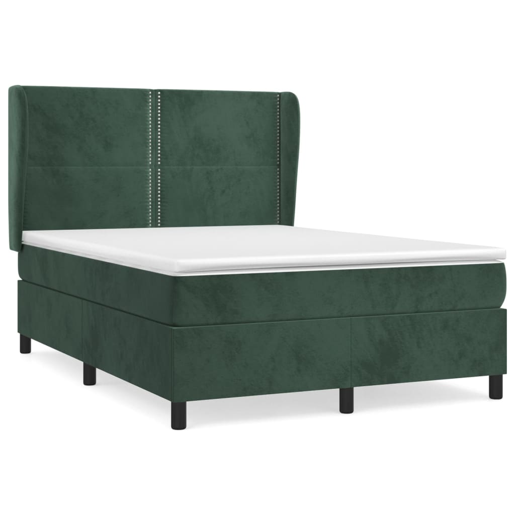 Pat box spring cu saltea, verde închis, 140x200 cm, catifea GartenMobel Dekor