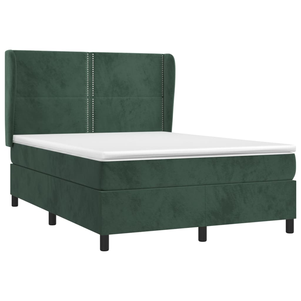 Pat box spring cu saltea, verde închis, 140x200 cm, catifea GartenMobel Dekor