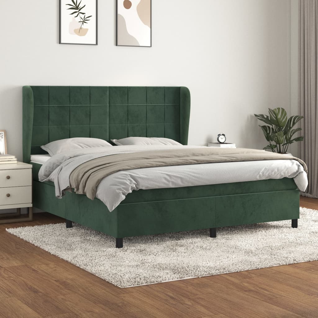 Pat box spring cu saltea, verde închis, 160x200 cm, catifea GartenMobel Dekor