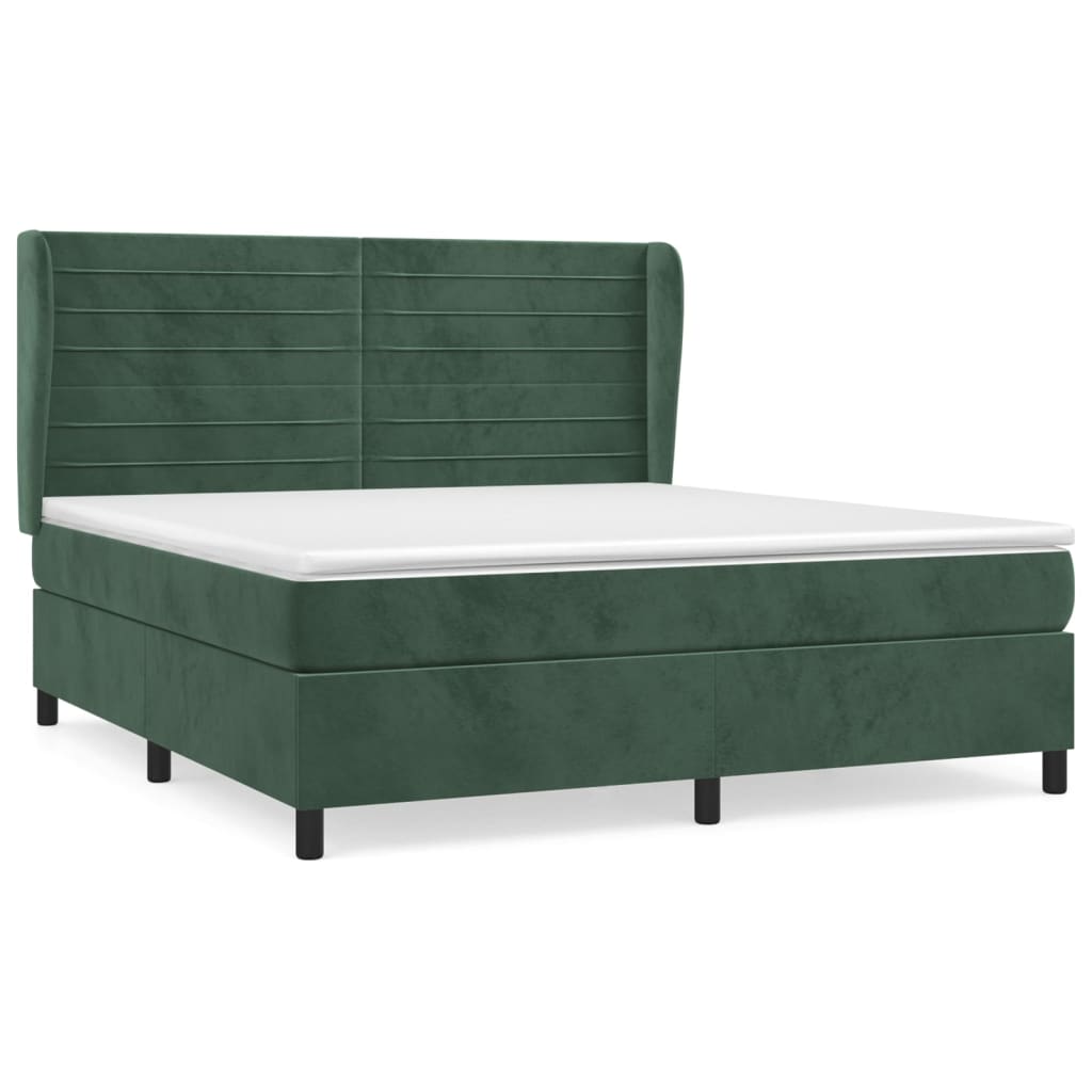 Pat box spring cu saltea, verde închis, 160x200 cm, catifea GartenMobel Dekor