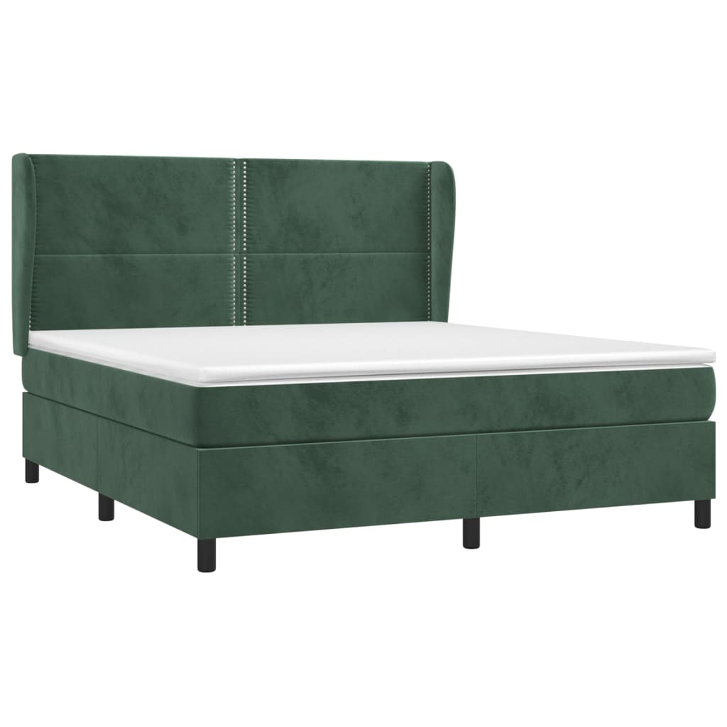 Pat box spring cu saltea, verde închis, 180x200 cm, catifea GartenMobel Dekor