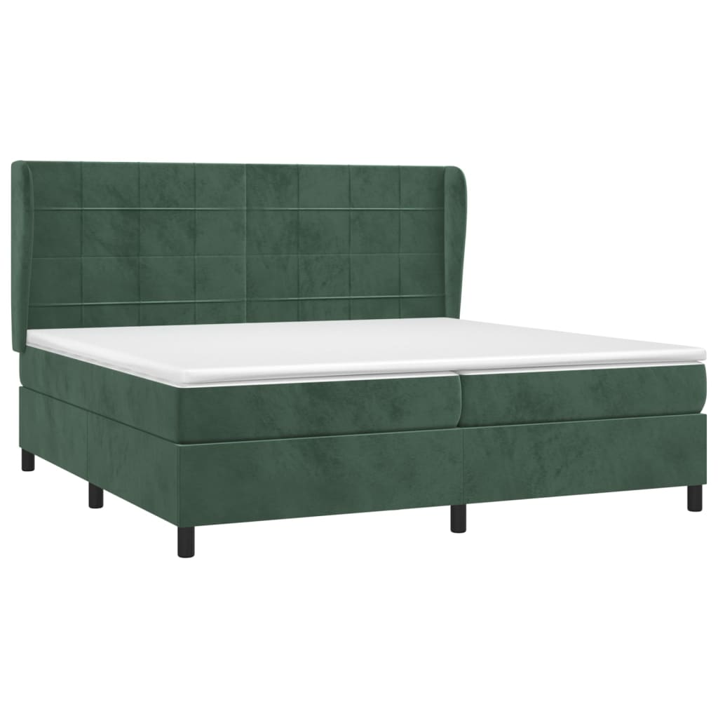 Pat box spring cu saltea, verde închis, 200x200 cm, catifea GartenMobel Dekor