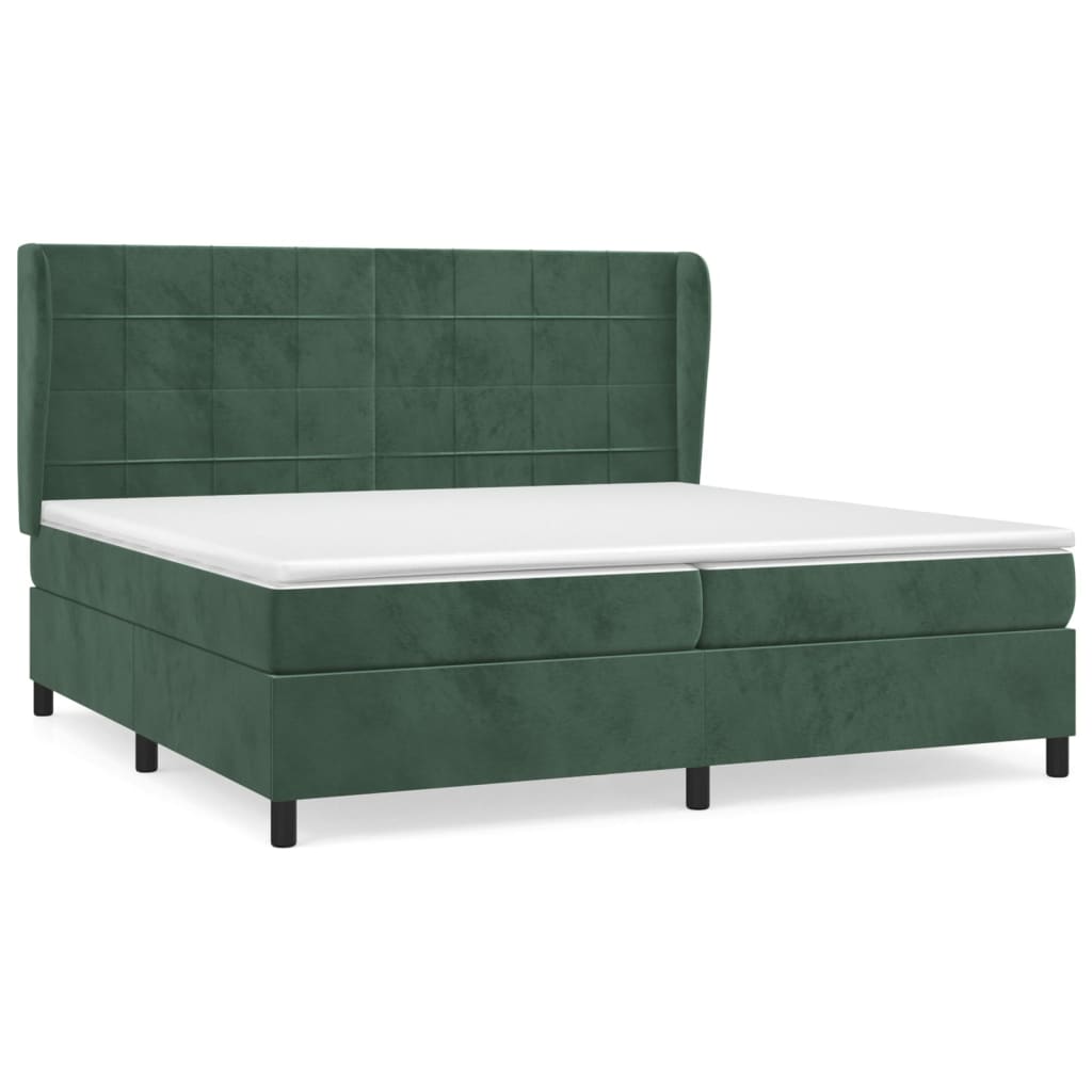 Pat box spring cu saltea, verde închis, 200x200 cm, catifea GartenMobel Dekor