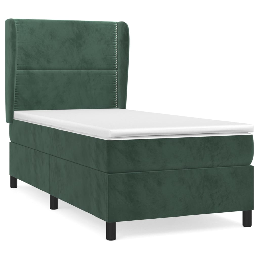 Pat box spring cu saltea, verde închis, 90x190 cm, catifea GartenMobel Dekor