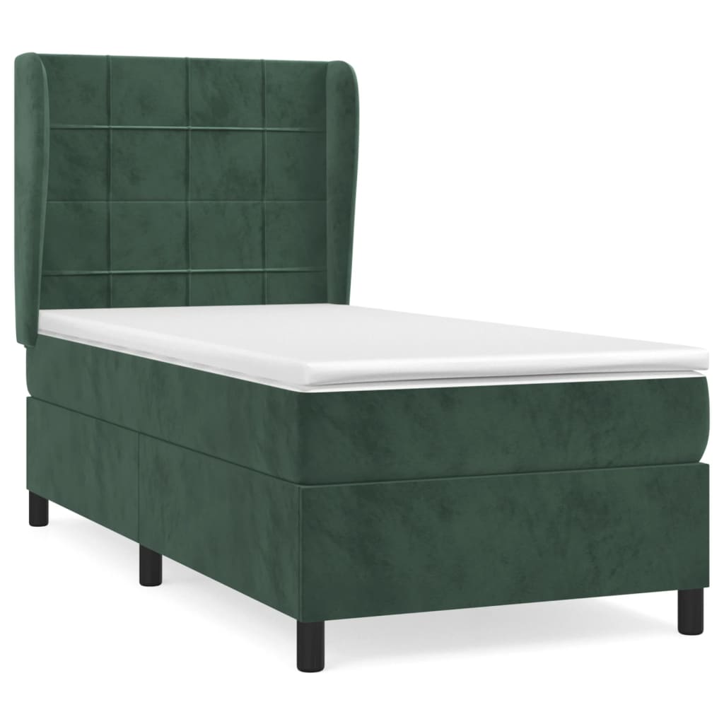 Pat box spring cu saltea, verde închis, 90x200 cm, catifea GartenMobel Dekor
