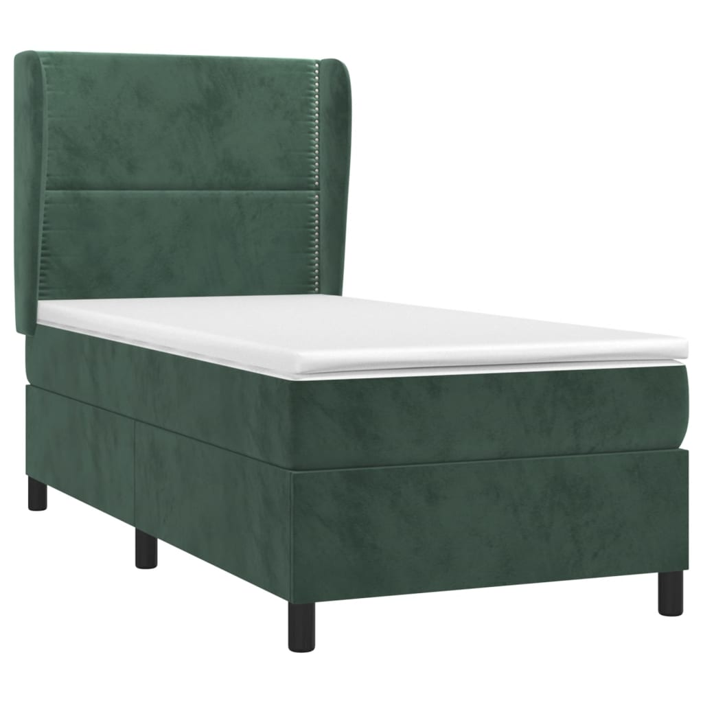 Pat box spring cu saltea, verde închis, 90x200 cm, catifea GartenMobel Dekor