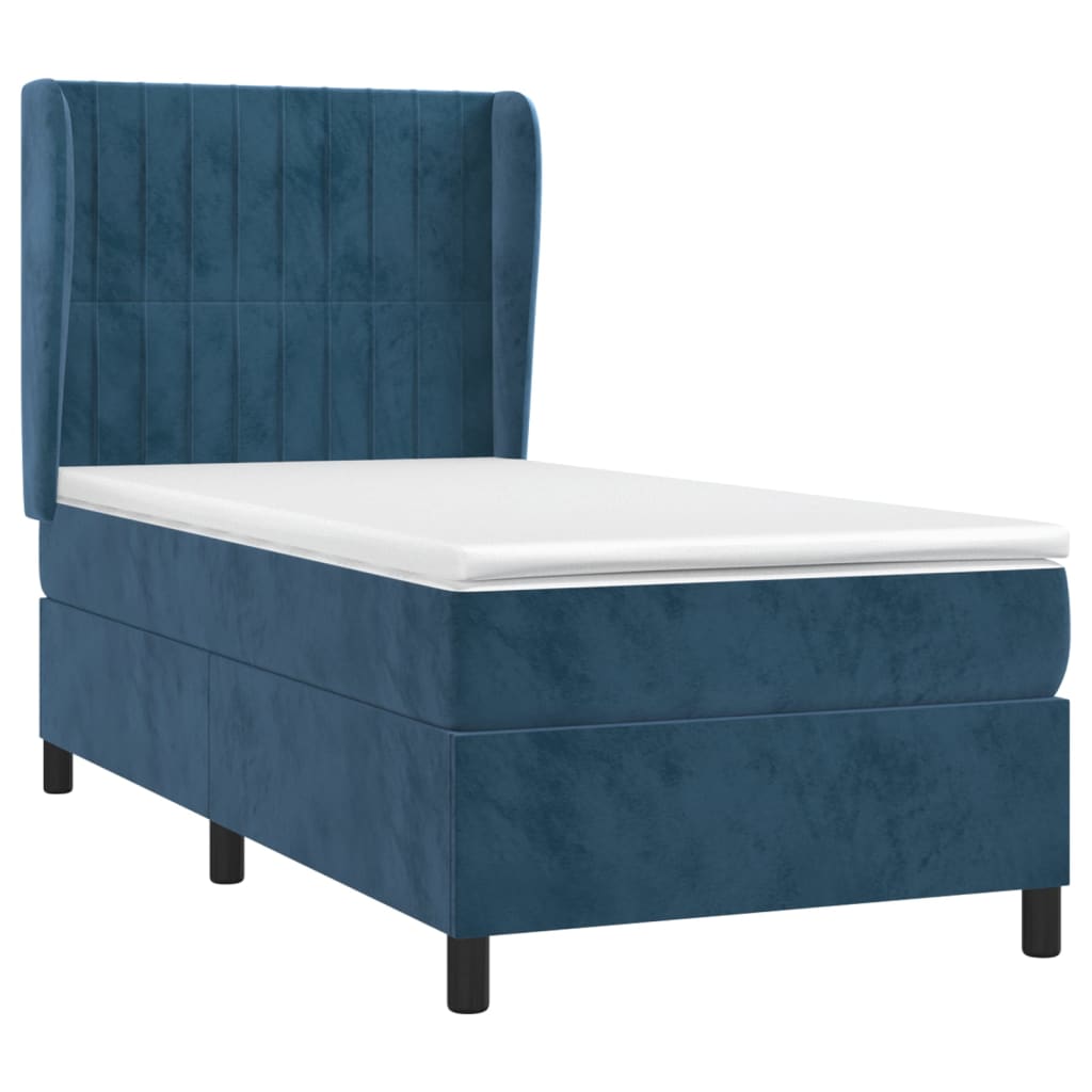 Pat box spring cu saltea, albastru închis, 100x200 cm, catifea GartenMobel Dekor