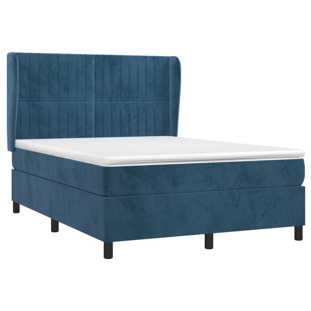 Pat box spring cu saltea, albastru închis, 140x190 cm, catifea GartenMobel Dekor