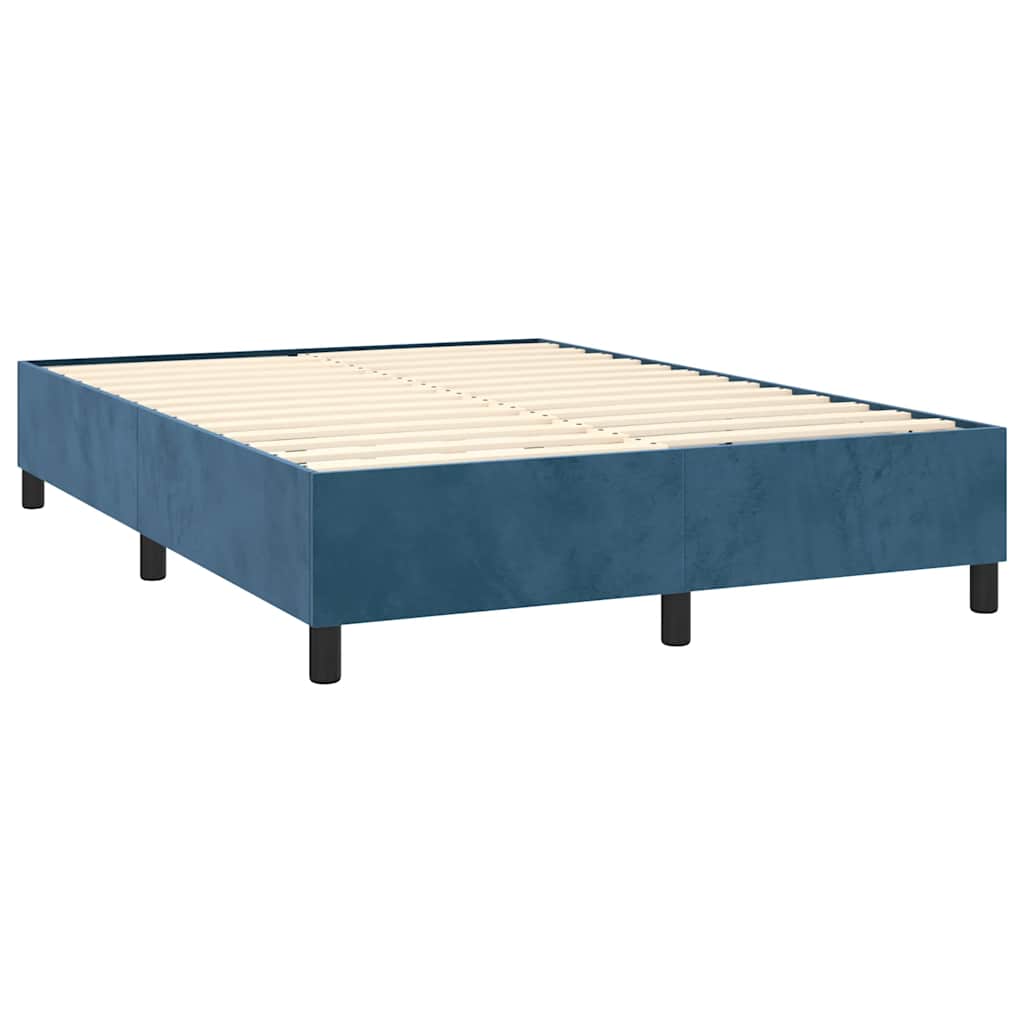 Pat box spring cu saltea, albastru închis, 140x200 cm, catifea GartenMobel Dekor