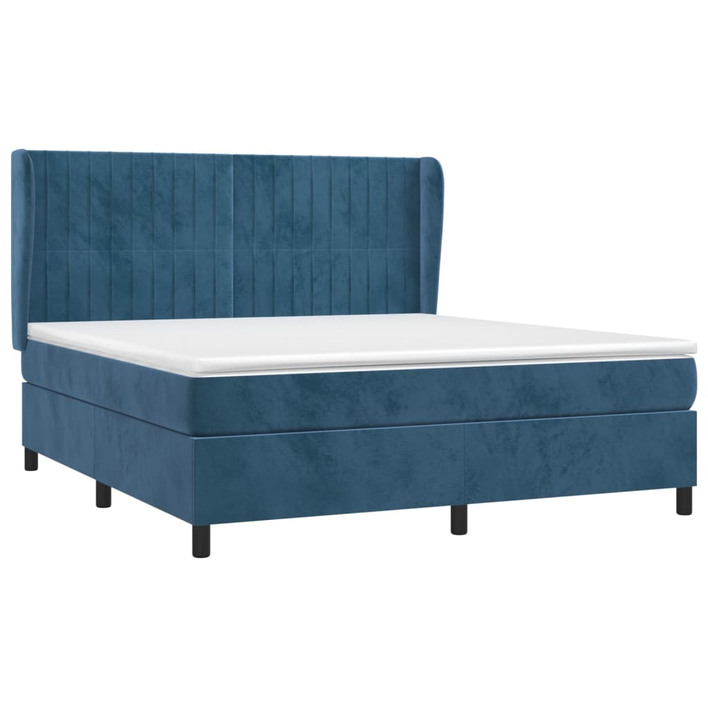 Pat box spring cu saltea, albastru închis, 180x200 cm, catifea GartenMobel Dekor