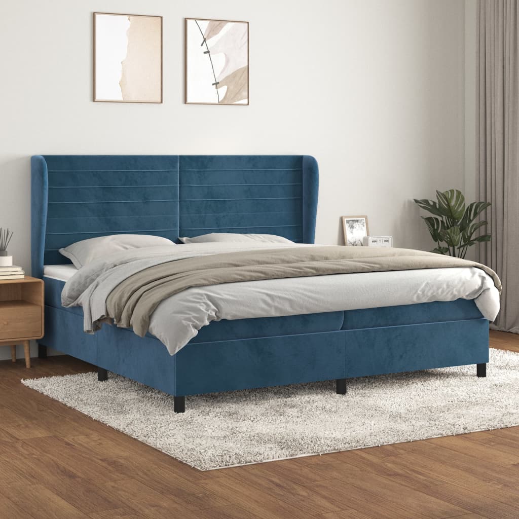 Pat box spring cu saltea, albastru închis, 200x200 cm, catifea GartenMobel Dekor