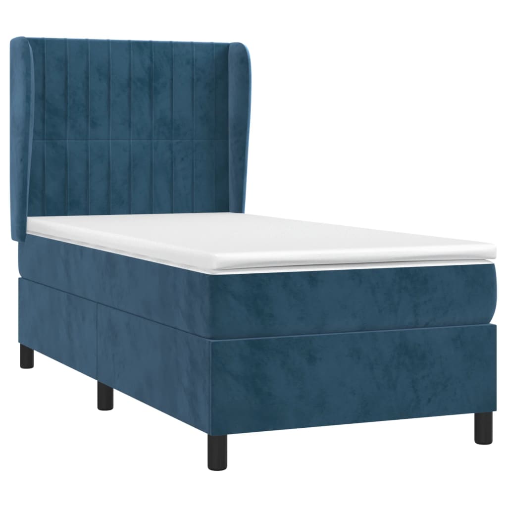Pat box spring cu saltea, albastru închis, 90x190 cm, catifea GartenMobel Dekor