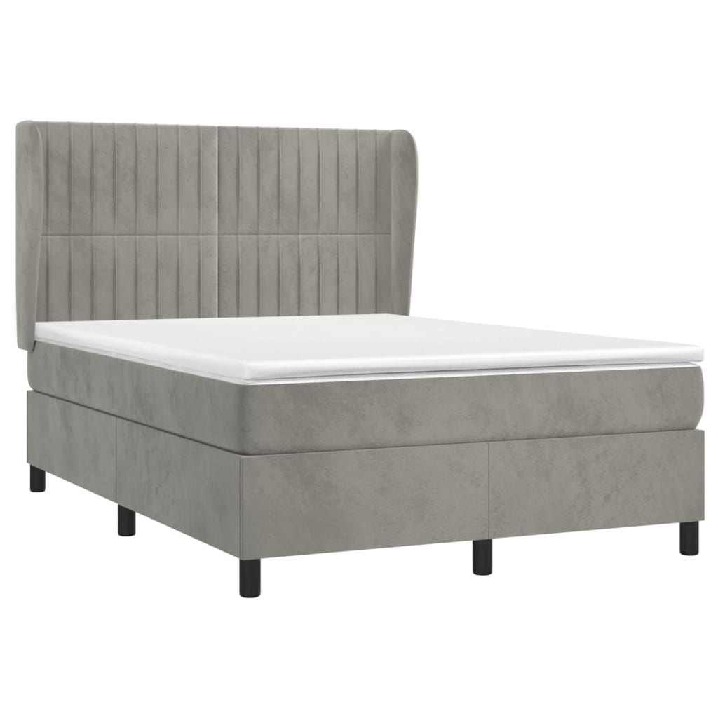 Pat box spring cu saltea, gri deschis, 140x190 cm, catifea GartenMobel Dekor