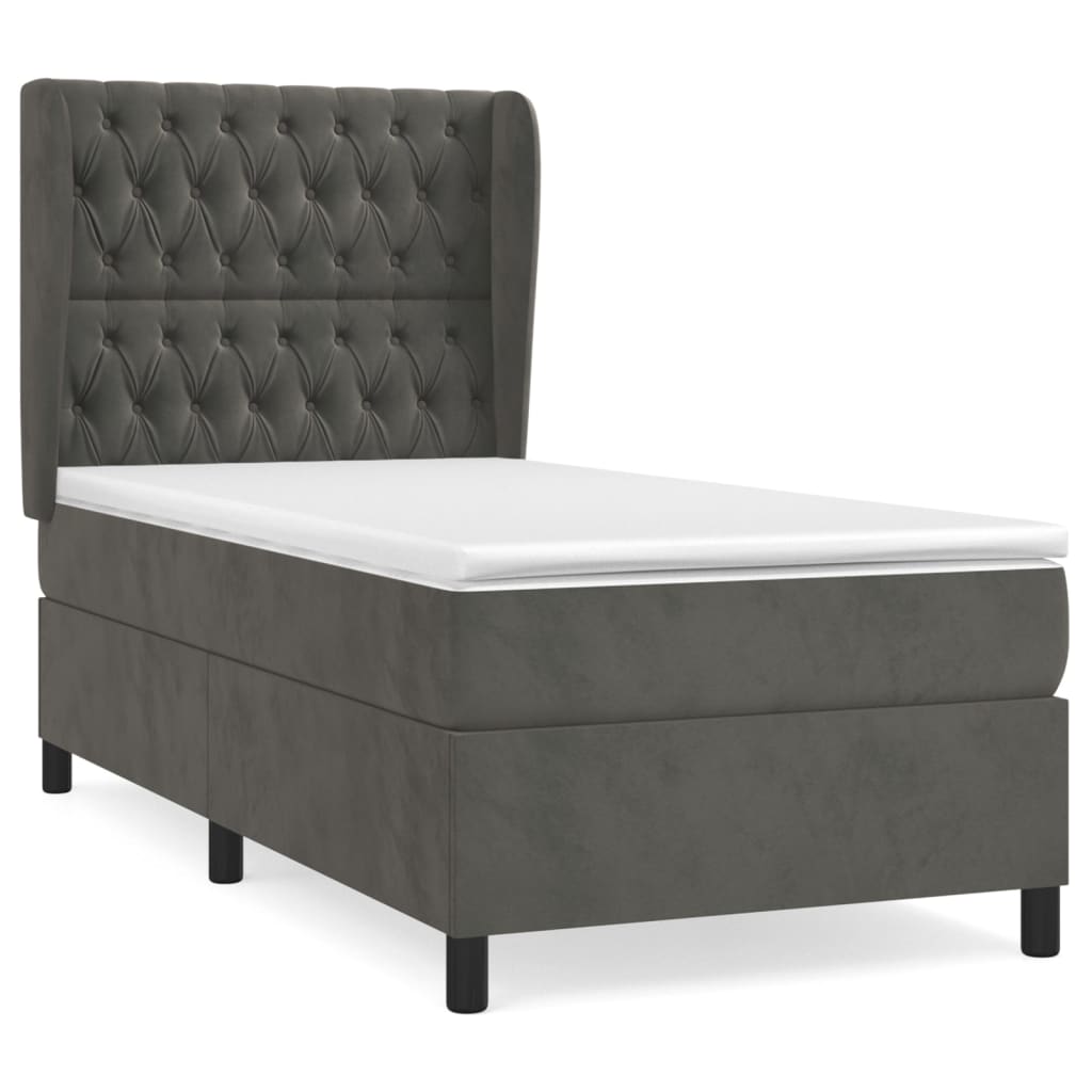 Pat box spring cu saltea, gri închis, 100x200 cm, catifea GartenMobel Dekor
