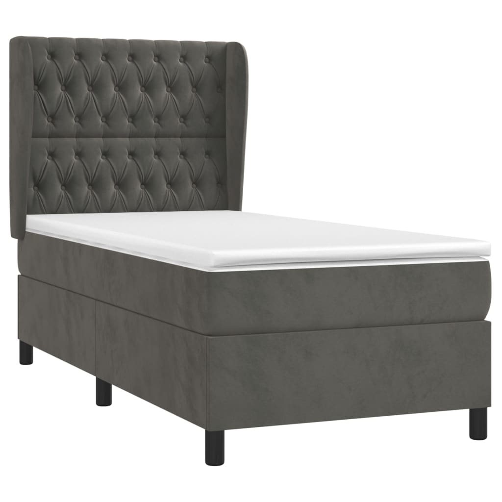 Pat box spring cu saltea, gri închis, 100x200 cm, catifea GartenMobel Dekor
