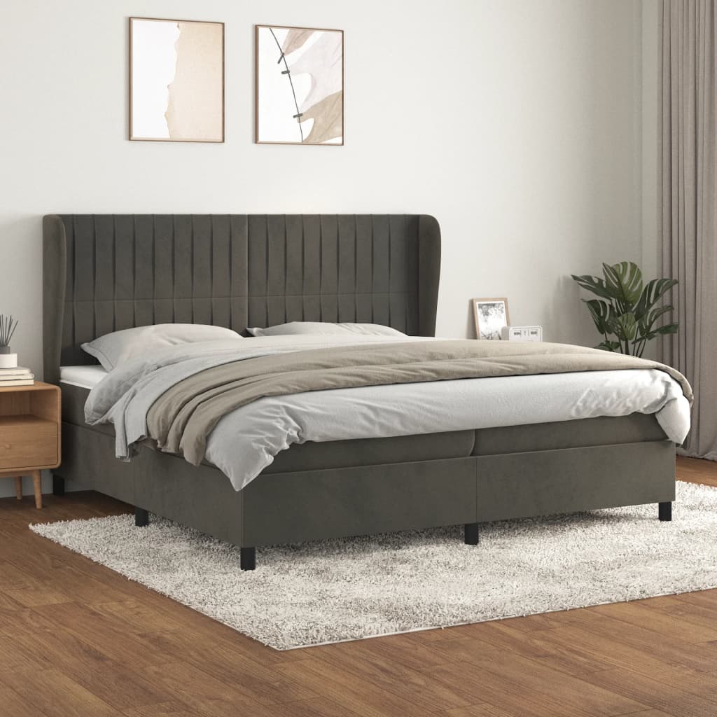 Pat box spring cu saltea, gri închis, 200x200 cm, catifea GartenMobel Dekor